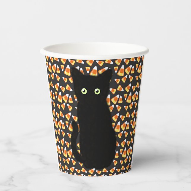 Gobelets En Papier Cute chat noir Candy maïs motif Halloween fun (Recto)
