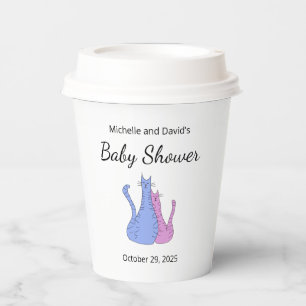 Gobelets En Papier Cute Chat Twins Baby shower bleu rose