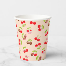 Gobelets En Papier Cute Cherry Dessert Pattern Sweet Party Aesthetic