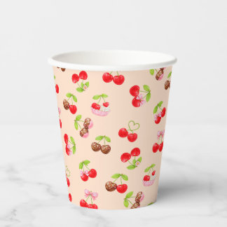 Gobelets En Papier Cute Cherry Dessert Pattern Sweet Party Aesthetic
