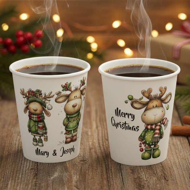 Gobelets En Papier Cute christmas reindeers (cute reindeer christmas paper cups)