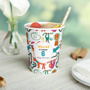 Gobelets En Papier Cute Colorful Animaux Abstraits Parti Anniversaire
