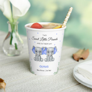 Gobelets En Papier Cute Elephant Blue Twin Boys Baby shower