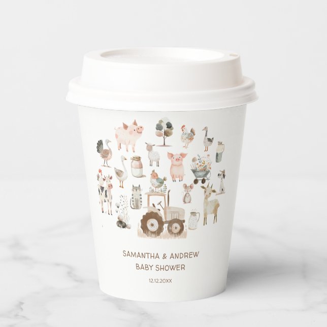 Gobelets En Papier Cute Farm Animaux Barnyard Baby shower (Recto)