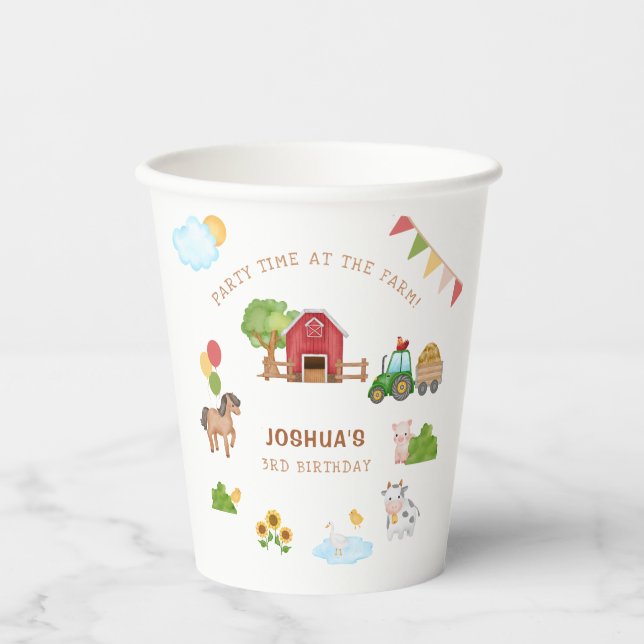 Gobelets En Papier Cute Farm Animaux Red Grange Tracteur Anniversaire (Recto)