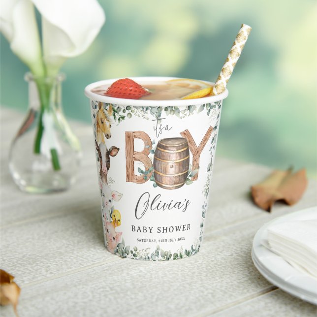 Gobelets En Papier Cute Farm Animaux Verdure Garçon Grange Baby showe (Insitu)