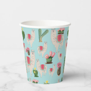 Gobelets En Papier Cute Fiesta Llama & Cactus Motif