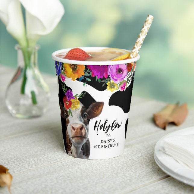 Gobelets En Papier Cute Florale 'Holy Cow' ONE 1er anniversaire (Insitu)