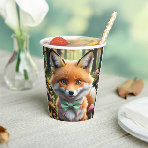 Gobelets En Papier Cute Fox avec arc vert et rose