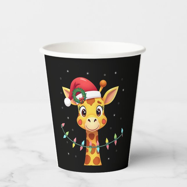 Gobelets En Papier Cute Giraffe Christmas Lights Santa Hat Xmas Pajam (Recto)