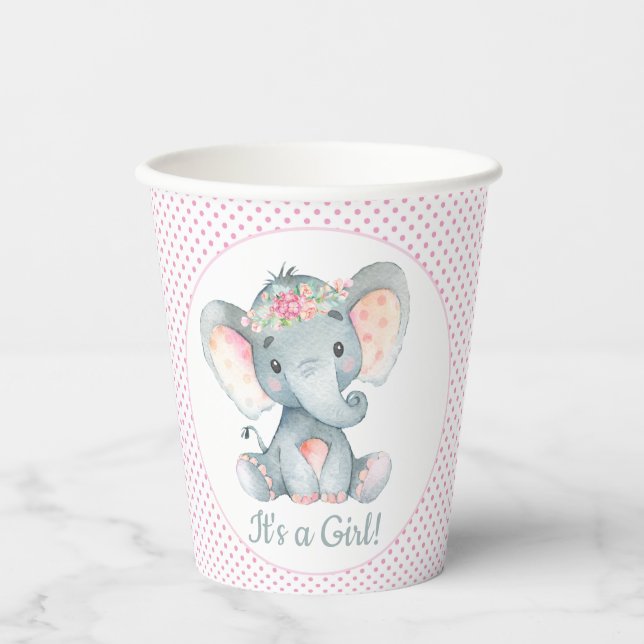 Gobelets En Papier Cute Girl Elephant Baby shower tasses de papier (Recto)