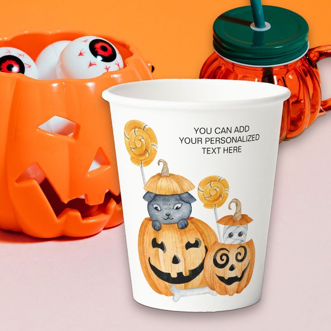 Gobelets En Papier Cute Halloween Jack-o'-lantern Citrouilles et bonb (Cute carved pumpkin Halloween party cups)