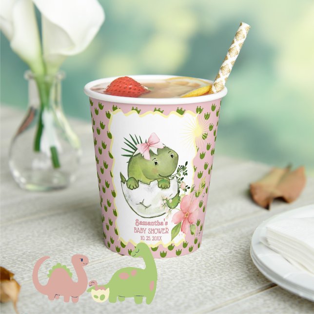 Gobelets En Papier Cute Hatching Dino Girl Baby Shower Paper Cups (Cute Hatching Dino Girl Baby Shower Paper Cups)