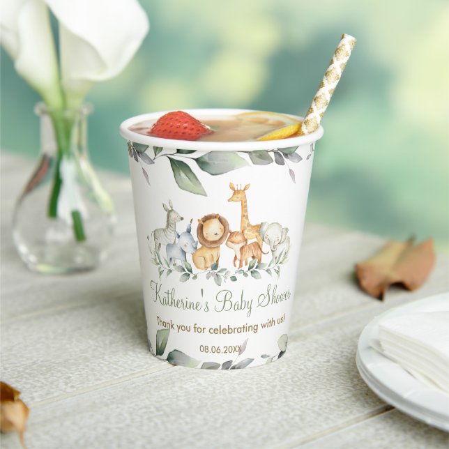 Gobelets En Papier Cute Jungle Animaux Verdure Baby shower neutre (Insitu)