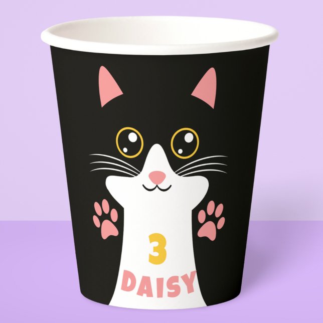 Gobelets En Papier Cute Kitty Cat Fête d'anniversaire pour les enfant (Cute kitty cat birthday party cup with custom name and age)
