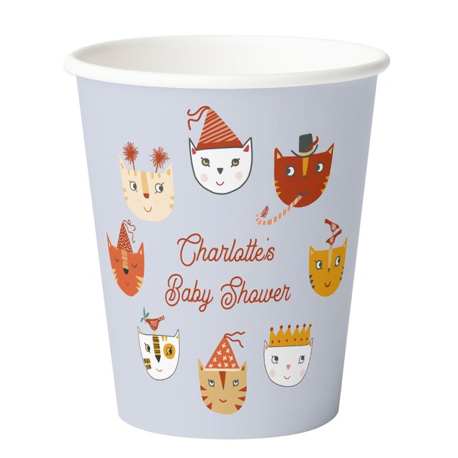 Gobelets En Papier Cute Kitty Chat Baby shower personnalisé (Cute kitty cat themed personalized baby shower paper cup)