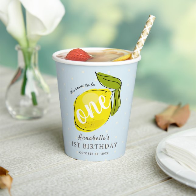 Gobelets En Papier Cute Lemon 1er Anniversaire Coupes en papier bleu (Insitu)