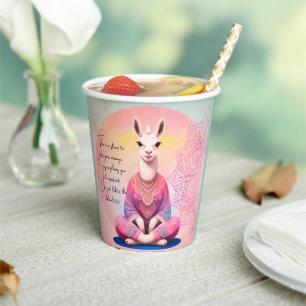 Gobelets En Papier Cute llama yoga praticien imaginaire texte personn