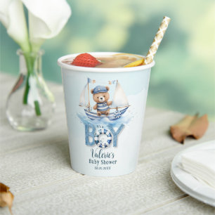 Gobelets En Papier Cute Nautical Blue Boat Teddy Bear Boat Baby showe