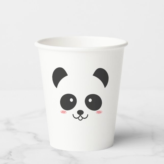 Gobelets En Papier Cute Noir et Blanc Simple Kawaii Panda Ours (Recto)