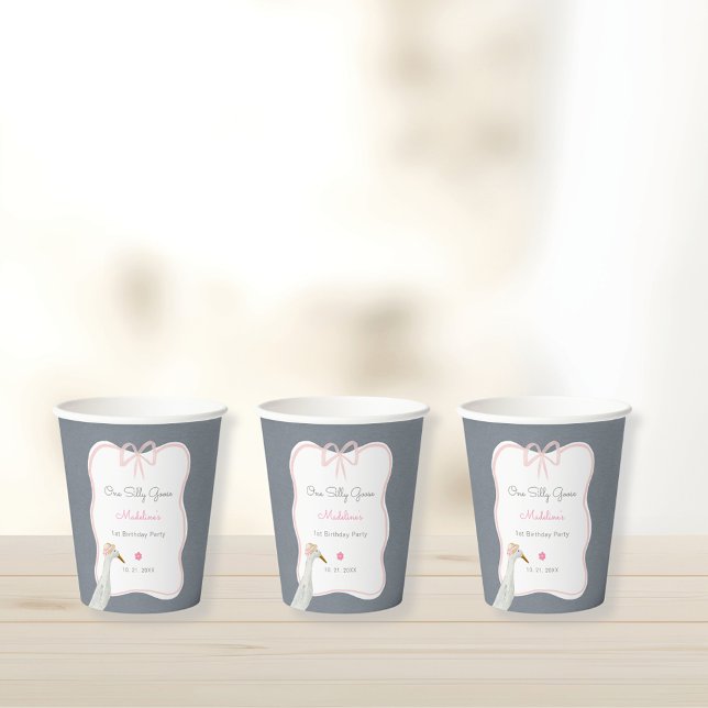Gobelets En Papier Cute One Silly Goose 1er anniversaire (Créateur téléchargé)