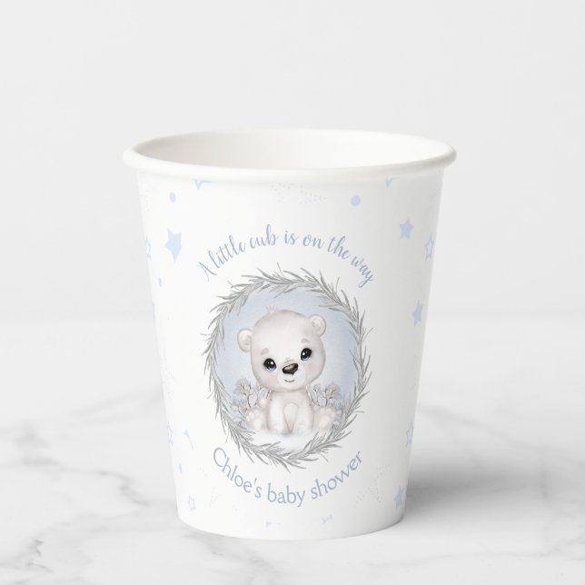 Gobelets En Papier Cute Ours Polaire Blanc Baby shower garçon d'hiver (Recto)