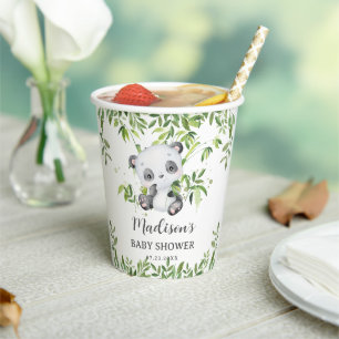 Gobelets En Papier Cute Panda Bear Cub Bambou Baby shower vert