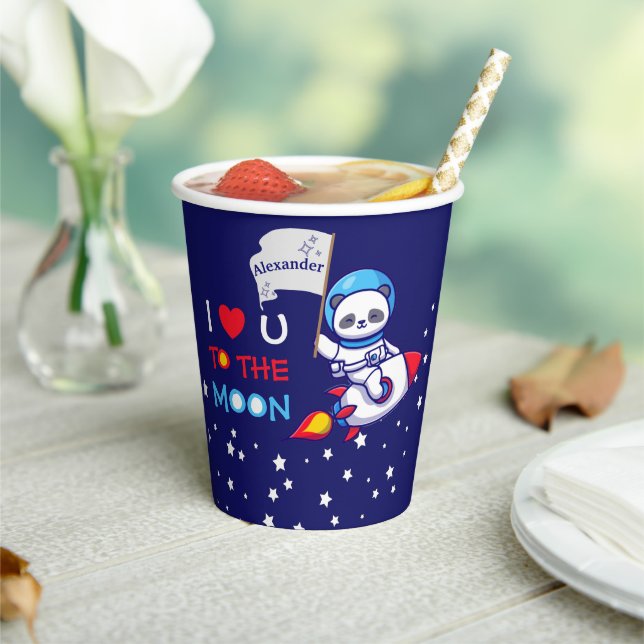 Gobelets En Papier Cute Panda Ours Astronaut Sur Rockship Kids (Insitu)