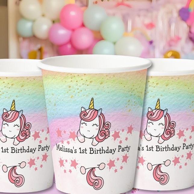 Gobelets En Papier Cute Pastel Unicorn & Rainbow Birthday Party (Créateur téléchargé)