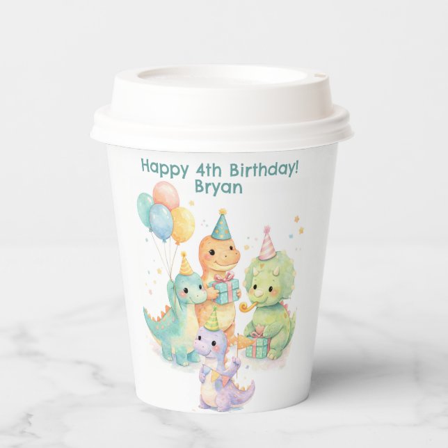Gobelets En Papier Cute Pastel Watercolor Dinosaurs Birthday (Recto)