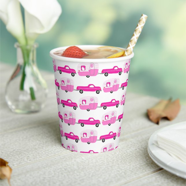 Gobelets En Papier Cute Pink Truck & Trailer RV Adventure (Insitu)
