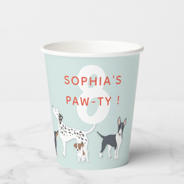 Gobelets En Papier Cute Puppies Enfants Anniversaire Chien Fête Bleu (Verso)