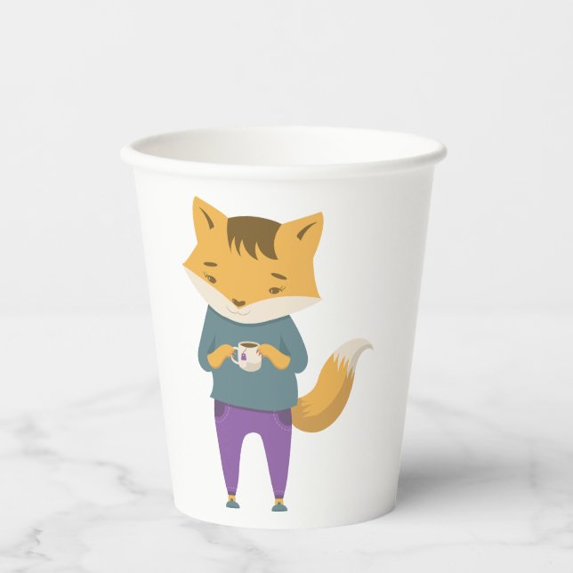 Gobelets En Papier Cute renard avec tasse de thé (Recto)