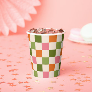 Gobelets En Papier Cute Retro Orange Rose Motif de tableau de bord