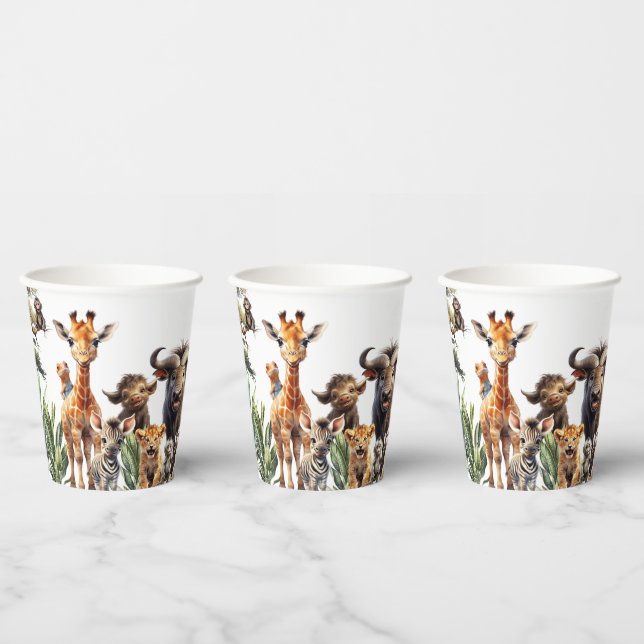 Gobelets En Papier Cute Safari Animaux Baby showers tasses en papier (Multi)