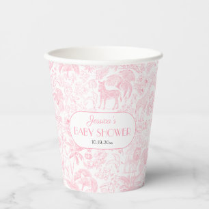 Gobelets En Papier Cute Safari Toile de Jouy Baby shower rose