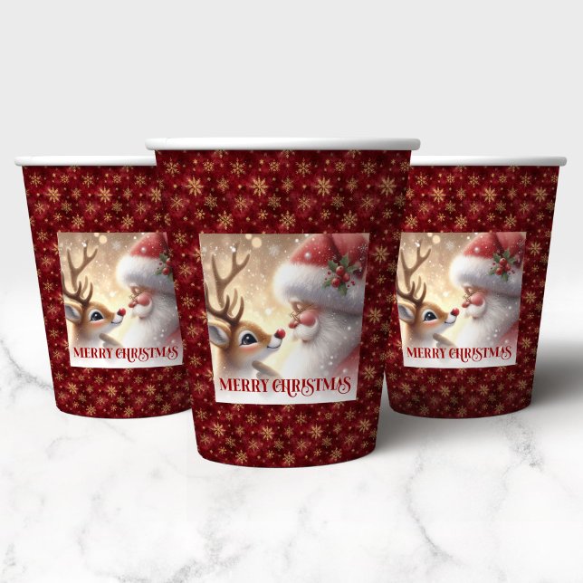 Gobelets En Papier Cute Santa Rudolph Christmas Party Cup Watercolor (Cute Santa Rudolph Christmas Party Cup Watercolor)