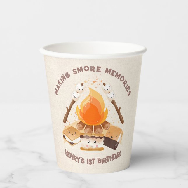 Gobelets En Papier Cute S'more Campfire 1er Anniversaire Coupes de pa (Recto)