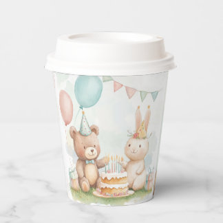 Gobelets En Papier Cute Teddy Bear & Bunny Birthday Paper Cup