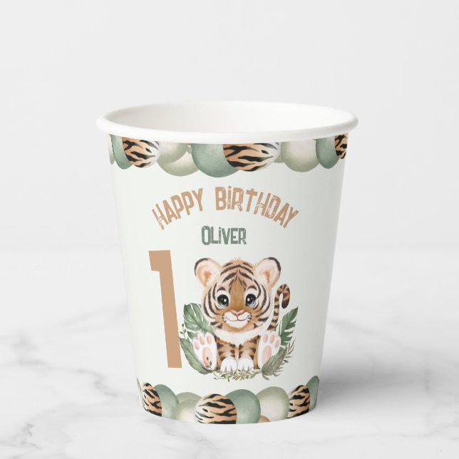 Gobelets En Papier Cute Tiger Wild One Boy 1er Anniversaire Tasse de  (Recto)