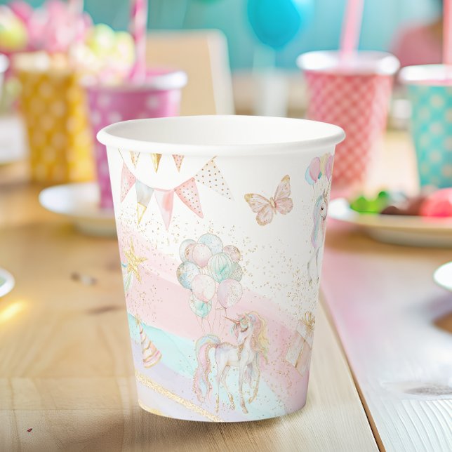 Gobelets En Papier Cute Unicorn Pastel Rainbow Anniversaire (Créateur téléchargé)