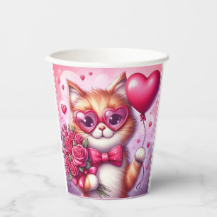 Gobelets En Papier Cute Valentine's day cat/chaton