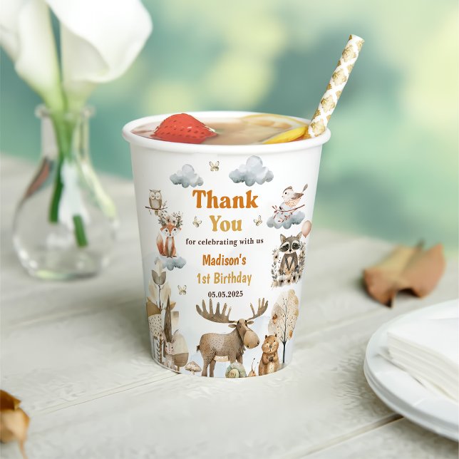 Gobelets En Papier Cute Woodland Animals 1st Birthday Party Paper Cup (Créateur téléchargé)