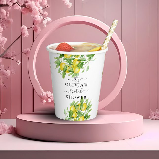 Gobelets En Papier Cuvettes en Fête des mariées citron et Feuille (Créateur téléchargé)