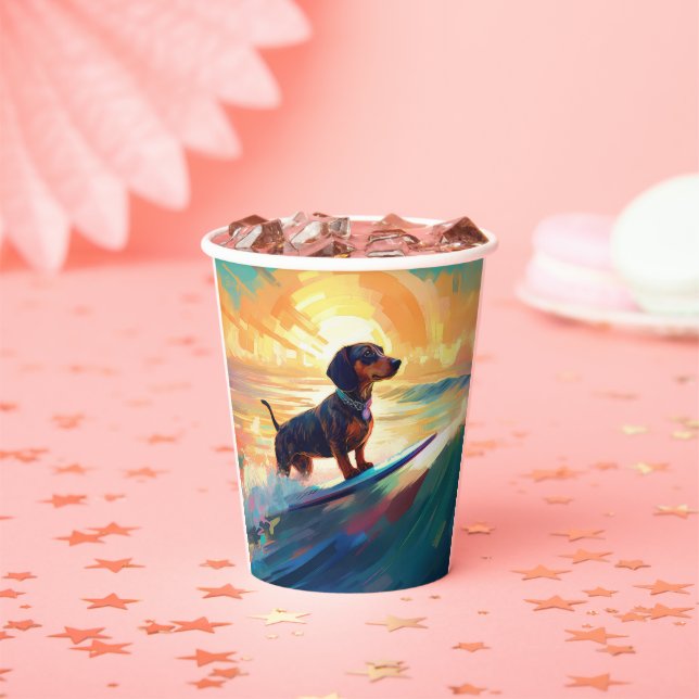 Gobelets En Papier Dachshund Beach Surf Peinture (Insitu)