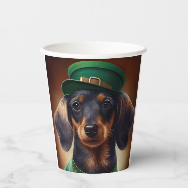 Gobelets En Papier Dachshund Dog en tenue de la Saint Patrick (Recto)