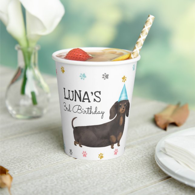 Gobelets En Papier Dachshund Lets Pawty Dog Anniversaire de la coupe  (Insitu)