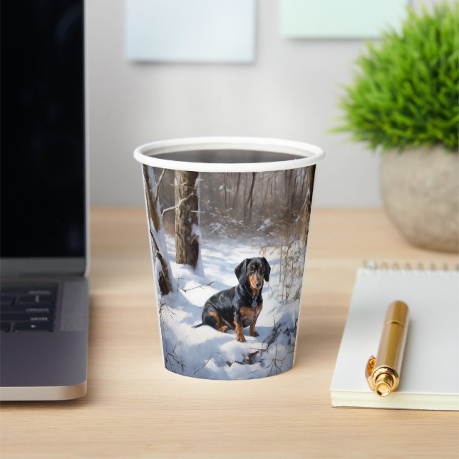 Gobelets En Papier Dachshund Qu'Il Neige Noël (Insitu)