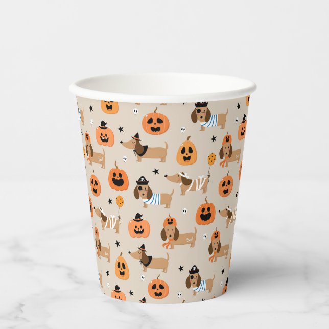 Gobelets En Papier Dachshunds en Halloween Costumes Motif (Recto)