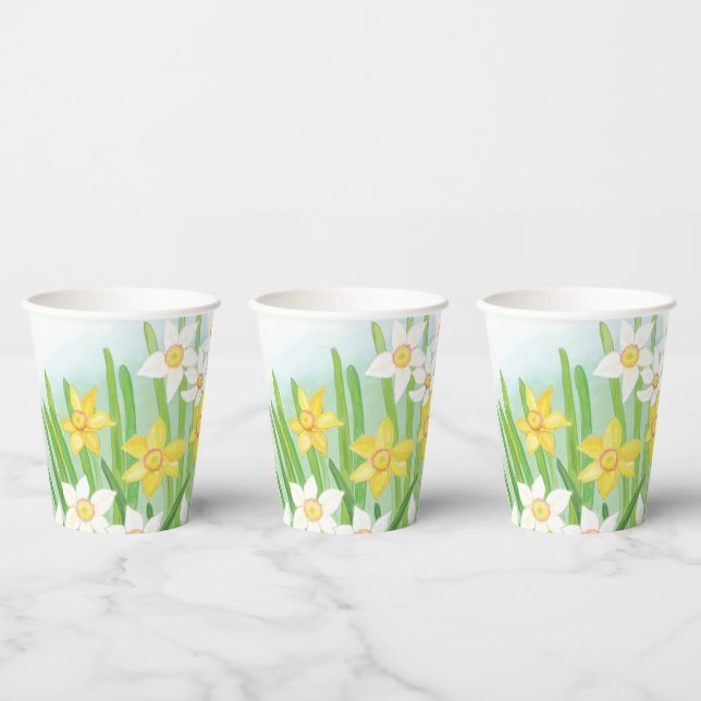 Gobelets En Papier Daffodiques jaunes et blanches dans les tasses de  (Multi)
